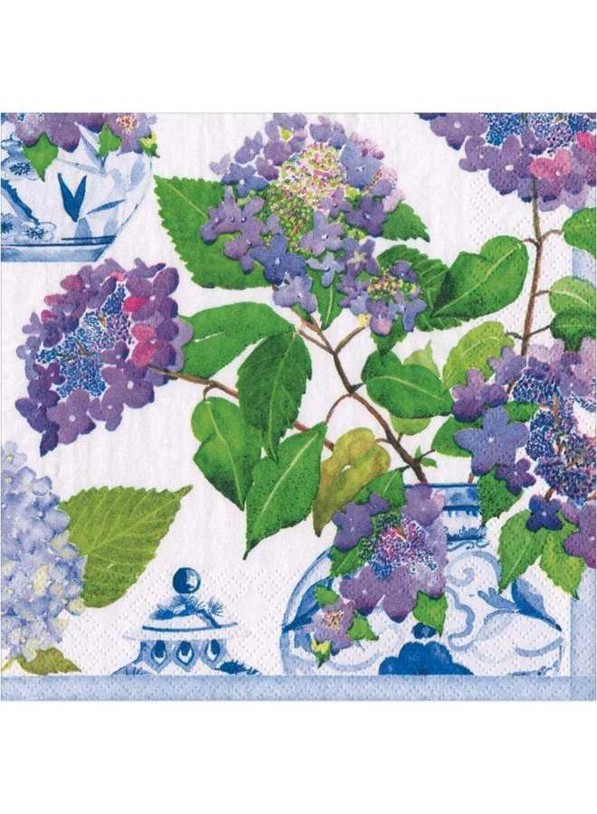 Hydrangeas and Porcelain Paper Dinner Napkins - 20 Per Package