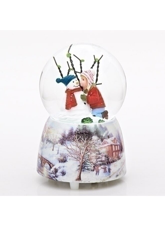 5"H Musical Snow Globe of Child Kissing Snowman