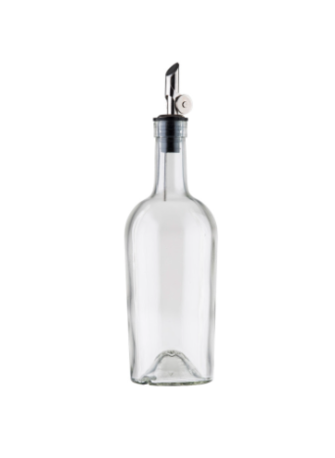 17.5 oz Clear Glass Oil and Vinegar Bottle with Weighted Stainless Steel Pourer