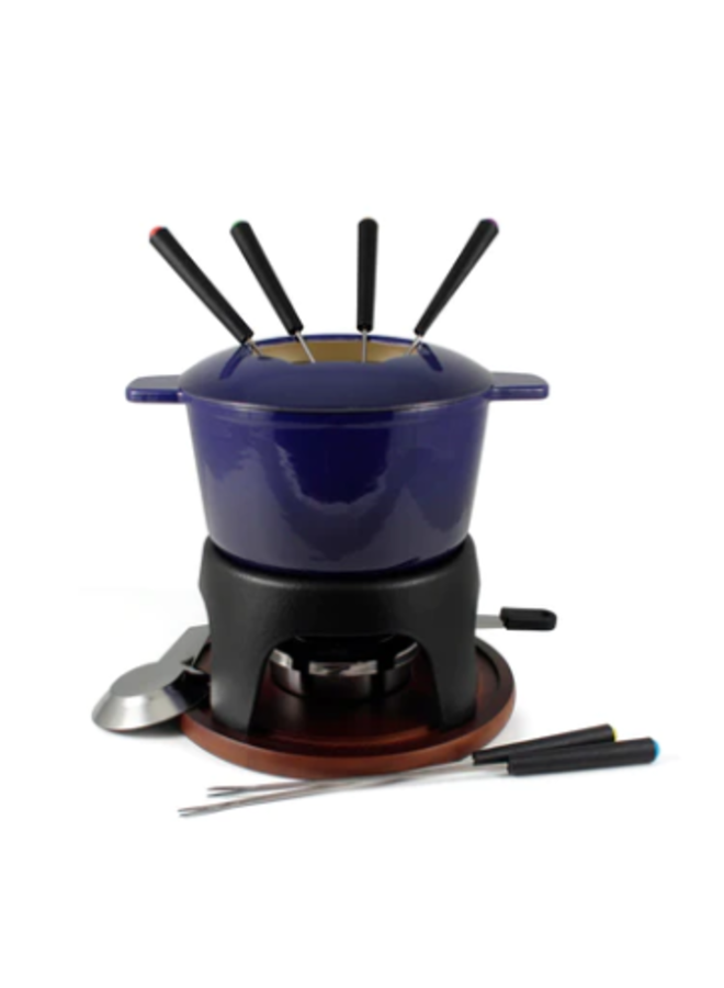 Sierra Cast Iron Fondue Set Deep Blue