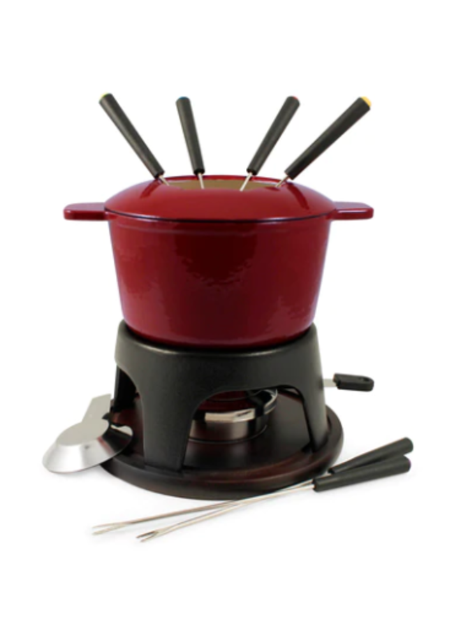 Sierra Cast Iron Fondue Set Cherry Red