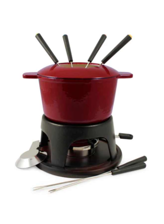 Sierra Cast Iron Fondue Set Cherry Red