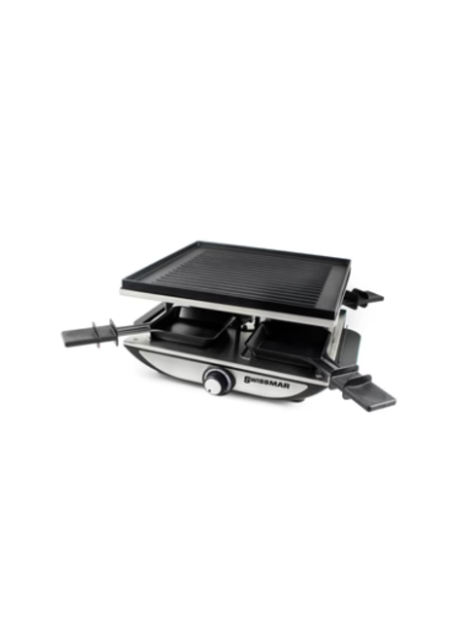 4 Person Geneva Raclette Party Grill with Reversible Cast Aluminum Non-Stick Grill Plate