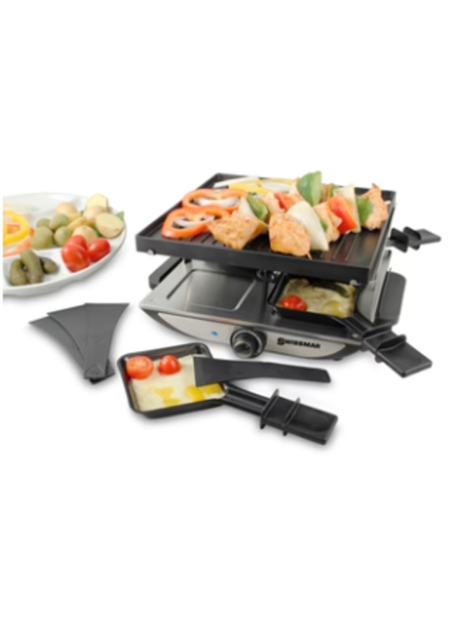 4 Person Geneva Raclette Party Grill with Reversible Cast Aluminum Non-Stick Grill Plate
