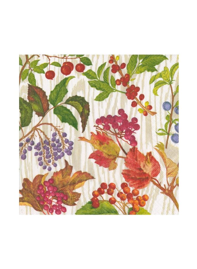 Berry Botanical Taupe Luncheon Napkins - 20 Per Package