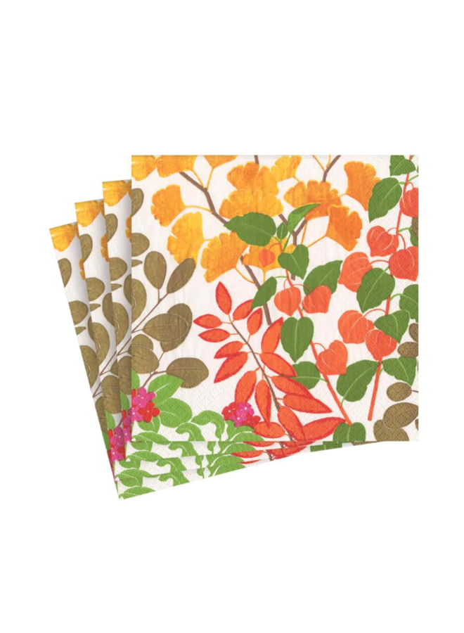 Autumn Gold-White Cocktail Napkins - 20 Per Package