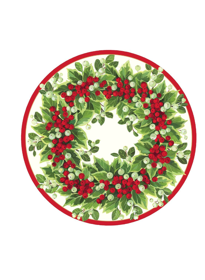 Holly and  Berry Round Paper Placemats - 12 Per Package