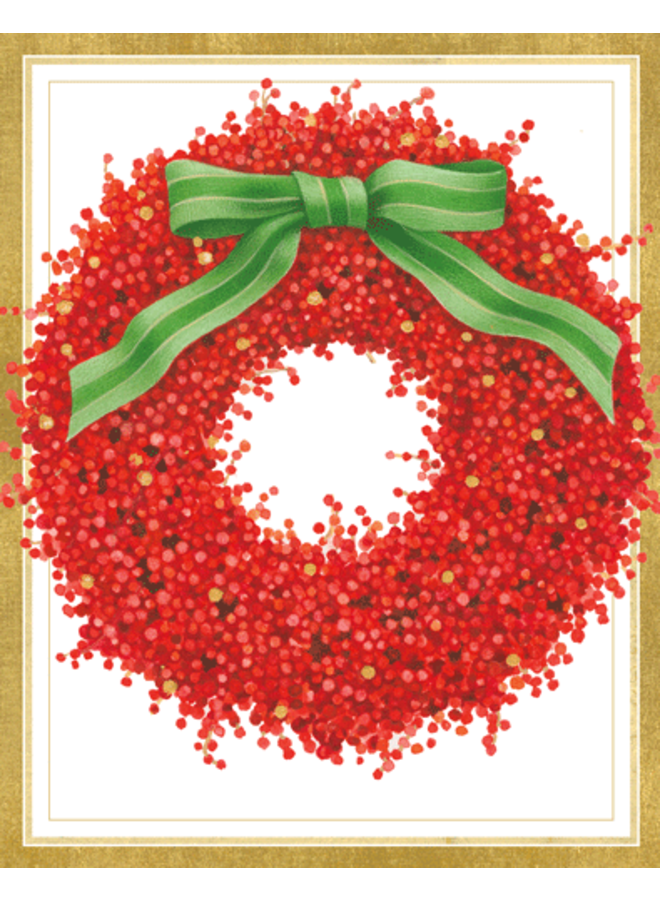 Red Berry Wreath Christmas Card Box 16 Count