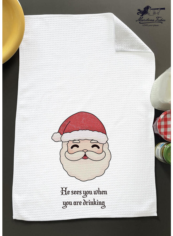 He Sees You When You Are Drinking Hand Towel 16" x 24"