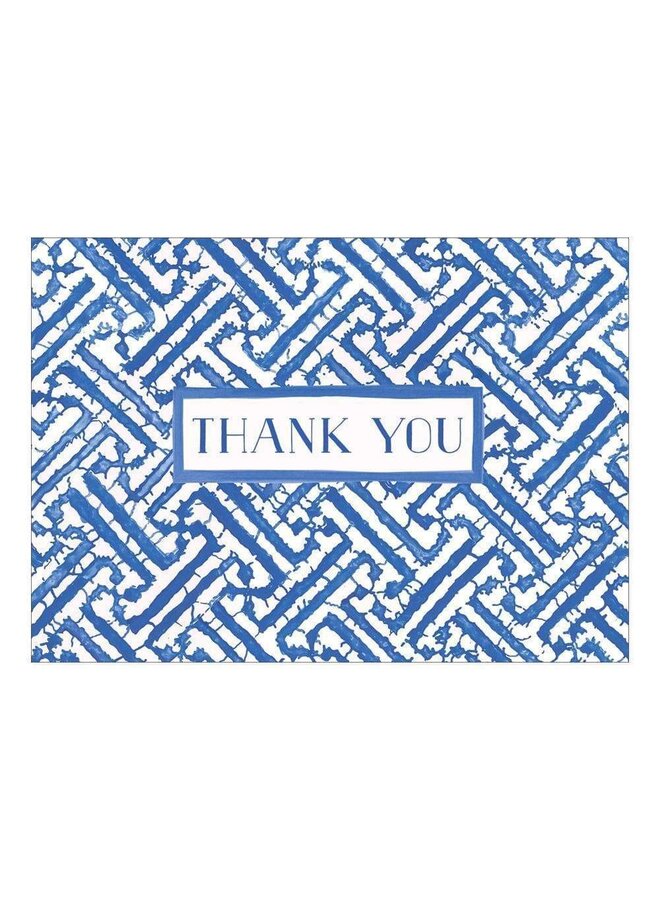 Fretwork Blue Boxed Thank You Note Cards - 8 Note Cards & 8 Envelopes