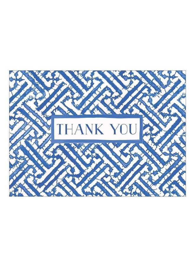 Fretwork Blue Boxed Thank You Note Cards - 8 Note Cards & 8 Envelopes