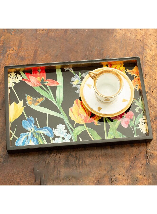 Redouté Floral Lacquer Vanity Tray in Black