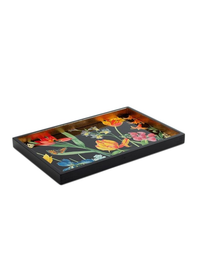 Redouté Floral Lacquer Vanity Tray in Black
