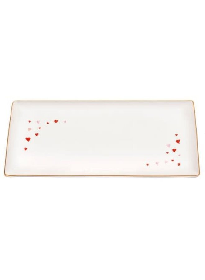 L' Amour Collection: Rectangular Hostess Tray - White w/ Heart Applique