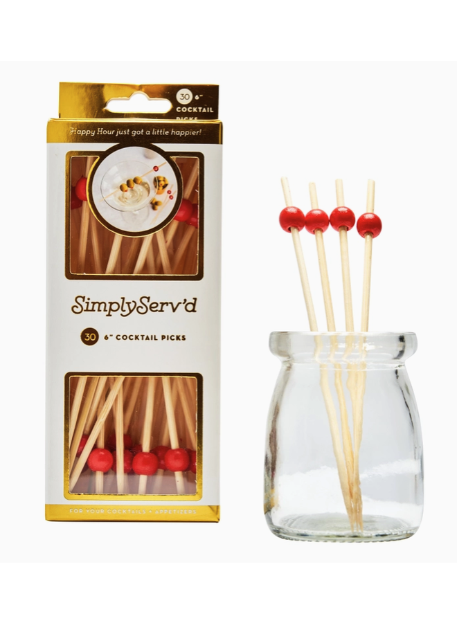 Fancy Bamboo 6" Party Pick Toothpick Scarlet Ball - 30 per package