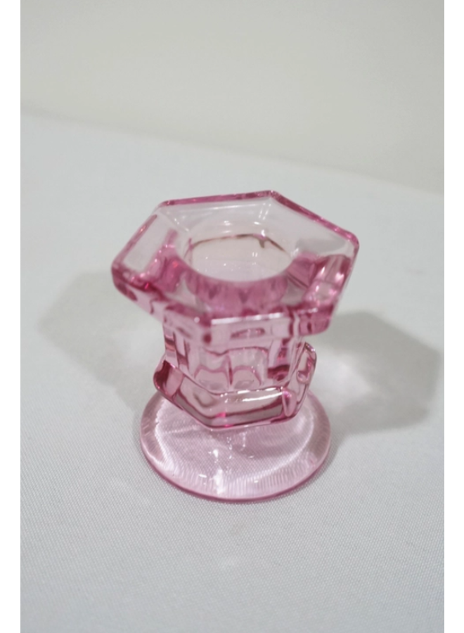 Glass Candlestick Holder Pink