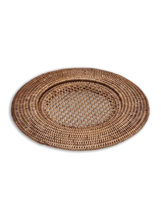 Rattan Round Plate Charger in Dark Natural
