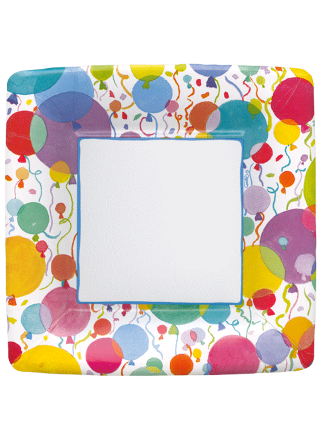 Balloons and Confetti Square Paper Salad & Dessert Plates - 8 Per Package