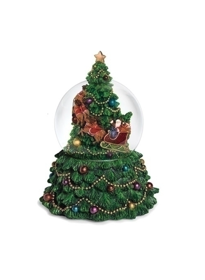 7.5"H Musical Tree Dome Santa & Deer Rotating Snow Globe