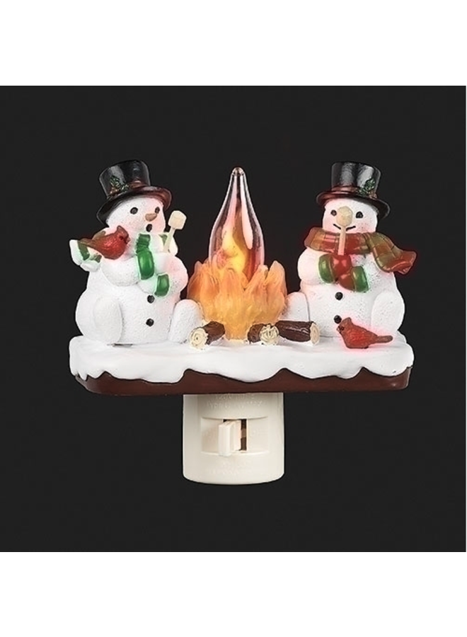 Snowmen by Camp Fire Night Light