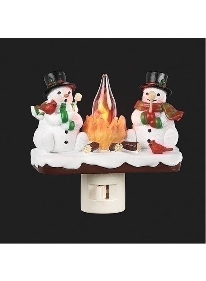 Snowmen by Camp Fire Night Light