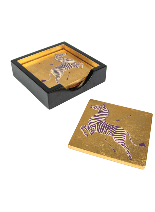 Zebras Gold Lacquer Coaster Set