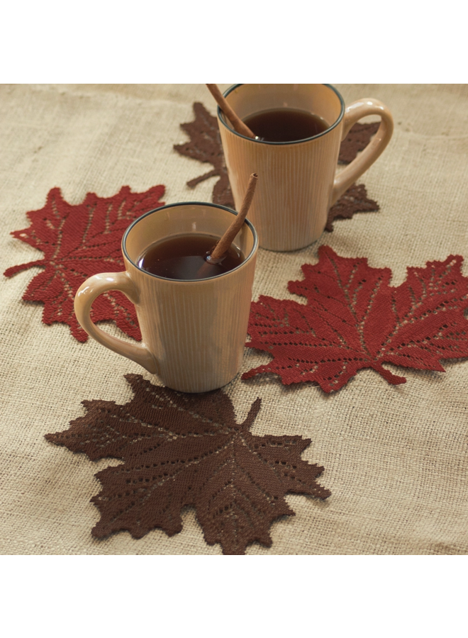 Fall Autumn Leaf Maple 7x8 Lace Doily Dark Paprika