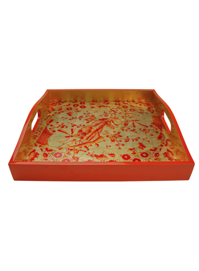 Gilded Porcelain Coral/Gold Lacquer Square Tray