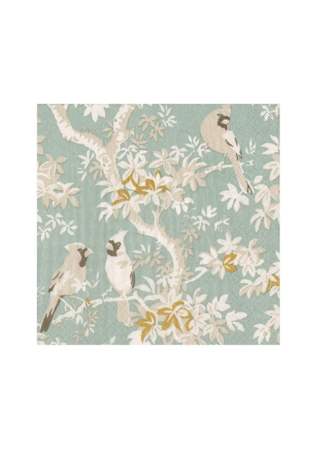 Scenic Songbirds Celadon Cocktail Napkins - 20 Per Package