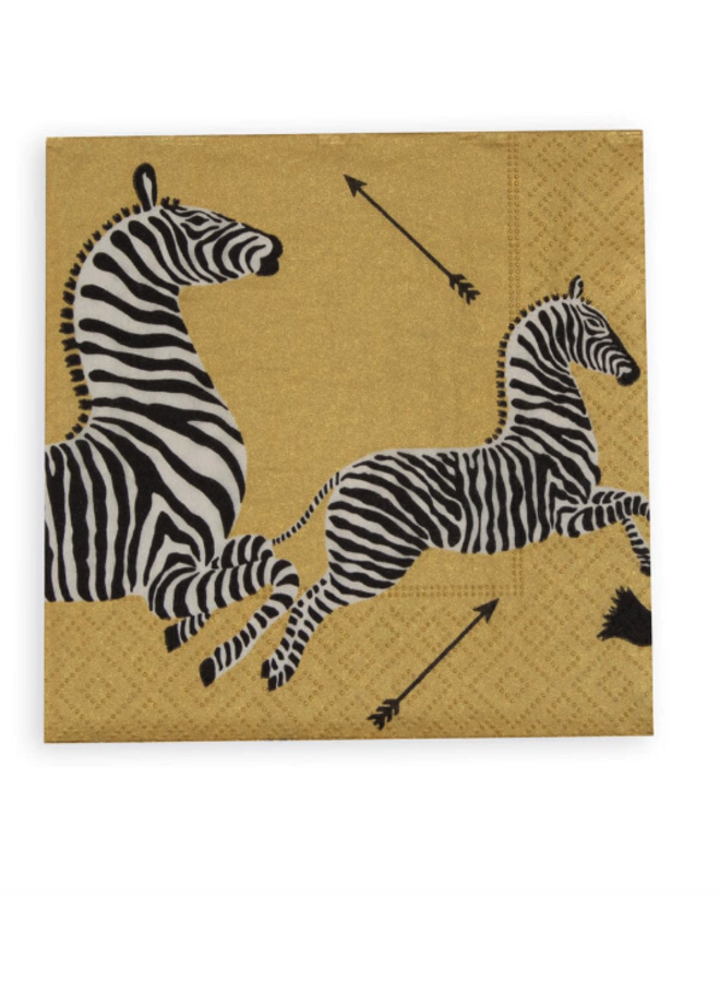 Zebras Paper Cocktail Napkins in Gold - 20 Per Package