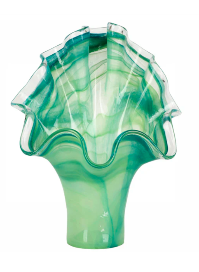 Onda Glass Green Fanned Vase