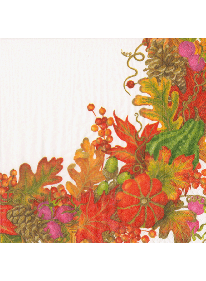 Harvest Garland White Napkin Dinner - 20 Per Package