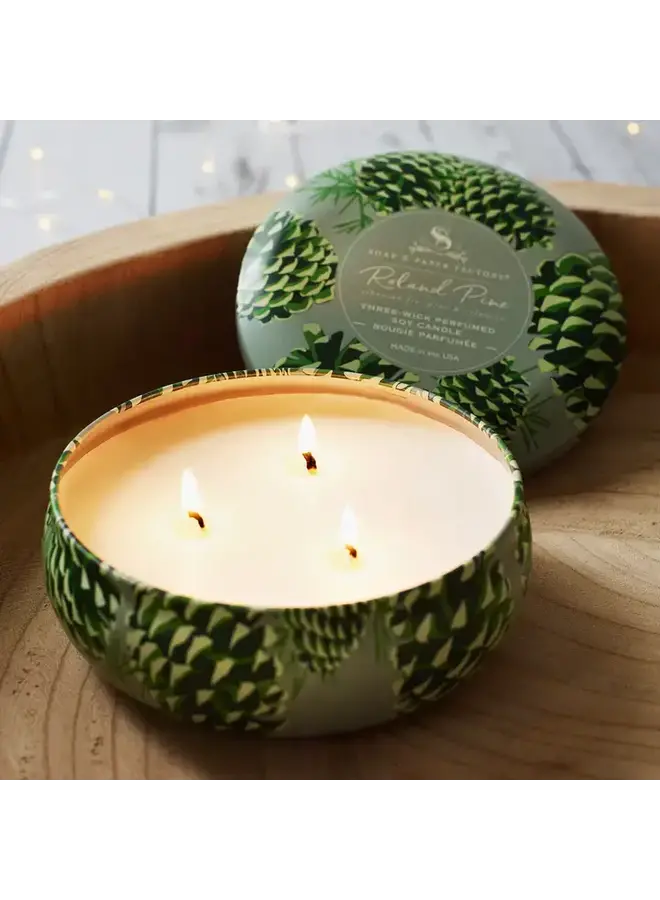 Roland Pine Three-Wick Tin Soy Candle