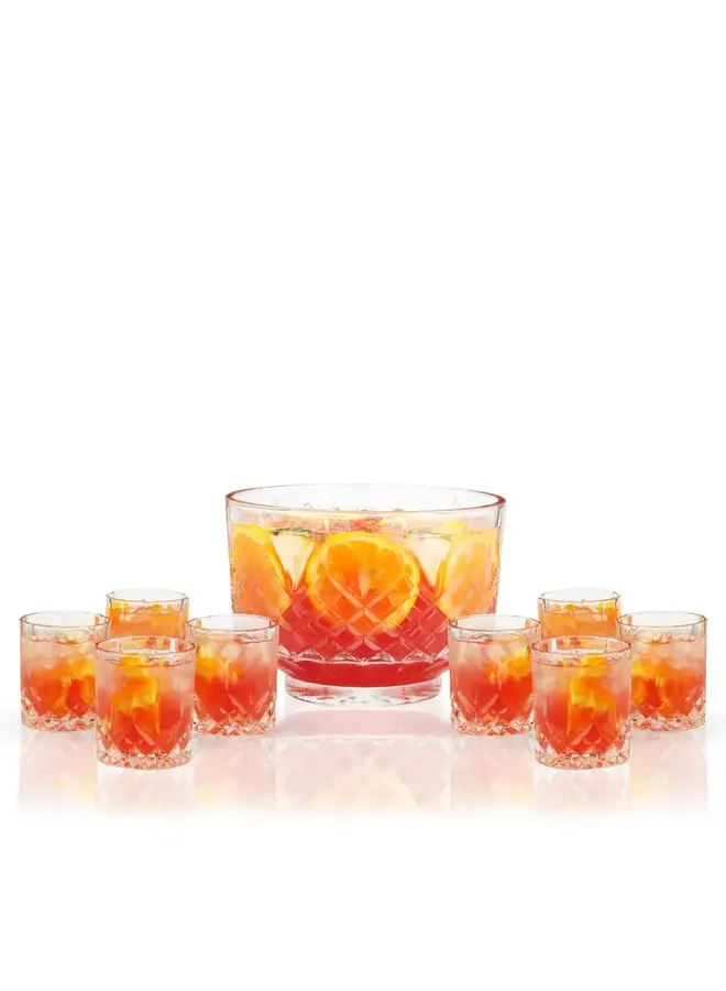 Admiral Crystal 9-Piece Punch Bowl w/ Tumblers Set