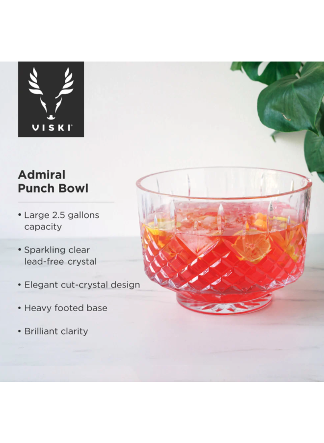 Admiral Crystal 9-Piece Punch Bowl w/ Tumblers Set