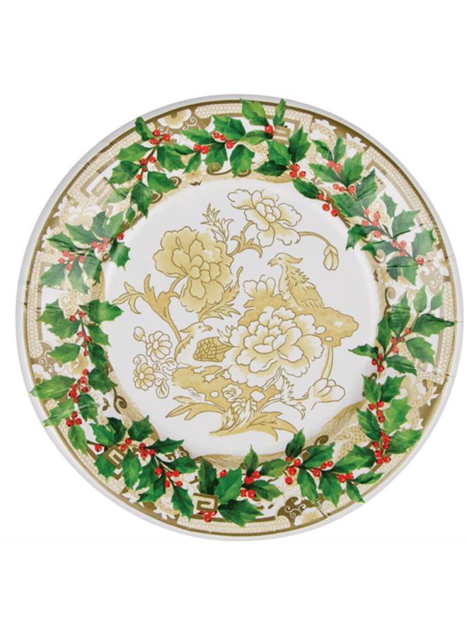 Holly Ceramic Ivory & Gold Dinner Plates - 8 Per Package