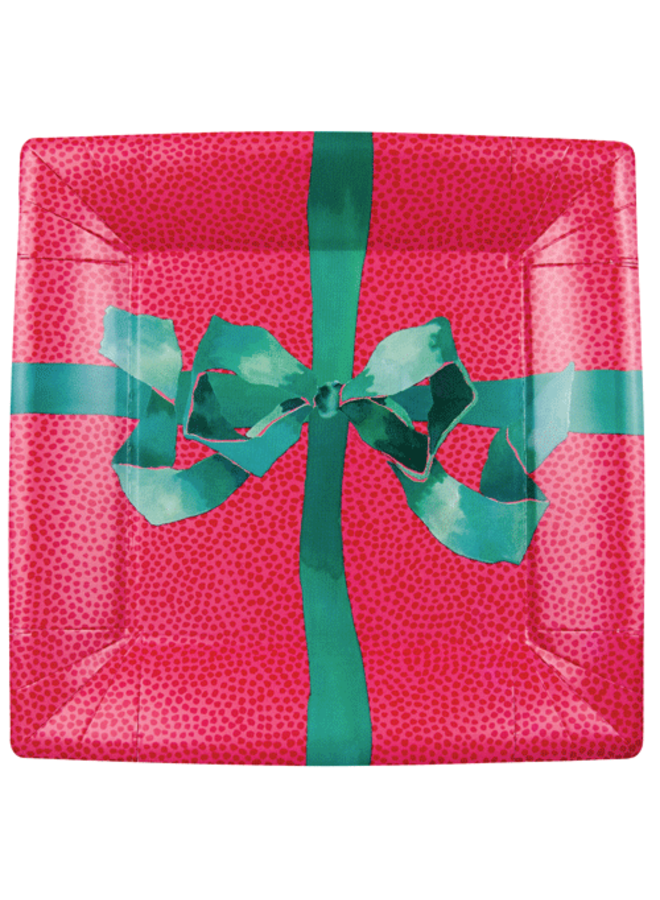 Tied With A Bow Red & Spruce Square Salad & Dessert Plates - 8 Per Package