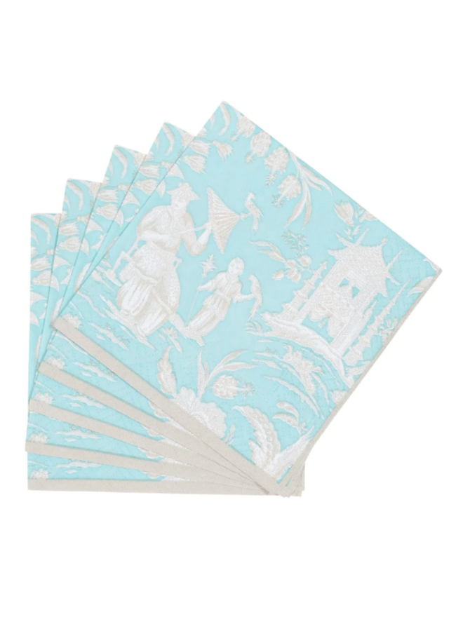 Silk Road Toile Robin's Egg Cocktail Napkins - 20 Per Package