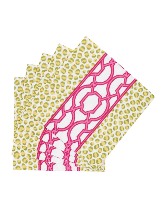 Knots And Spots Green & Fuchsia Cocktail Napkins - 20 Per Package