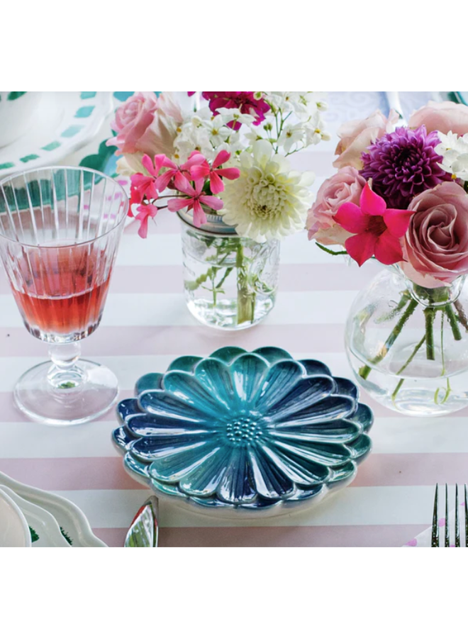 Lisbon Cobalt and Aqua Flower Cocktail Plate