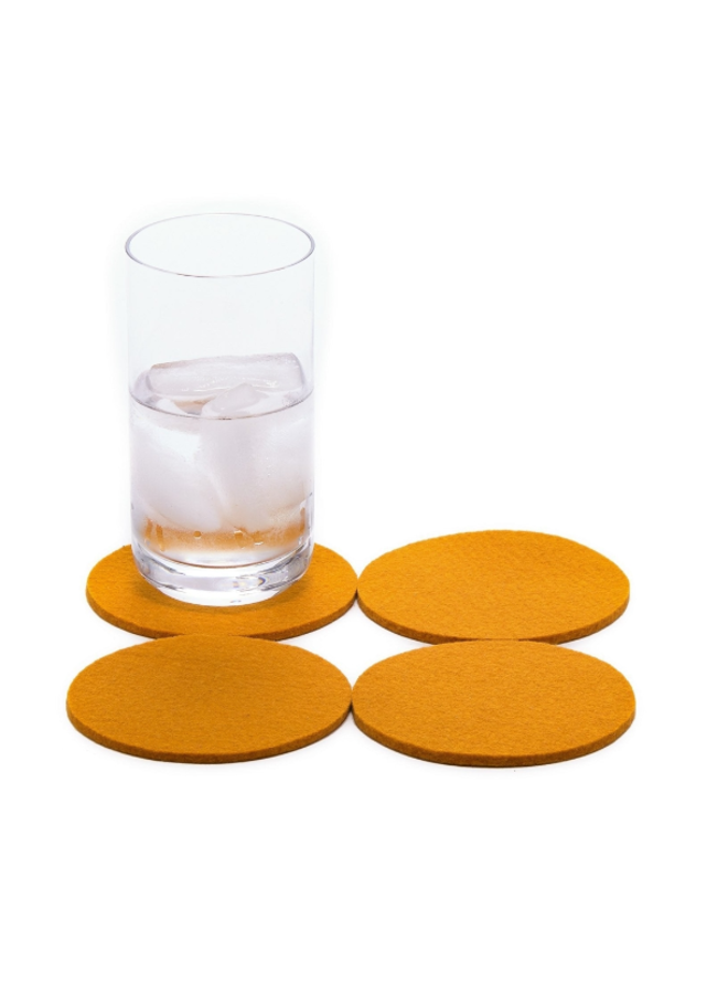Bierfilzl  Wool Felt Round Coaster Solid 4 Pack - Turmeric
