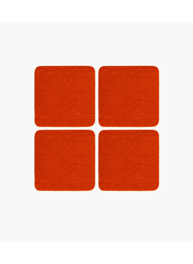Bierfilzl Merino Wool Felt Square Coaster Solid 4 Pack - Orange