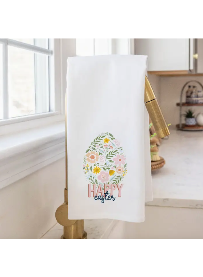 Floral Easter Egg Happy Easter Tea Towel