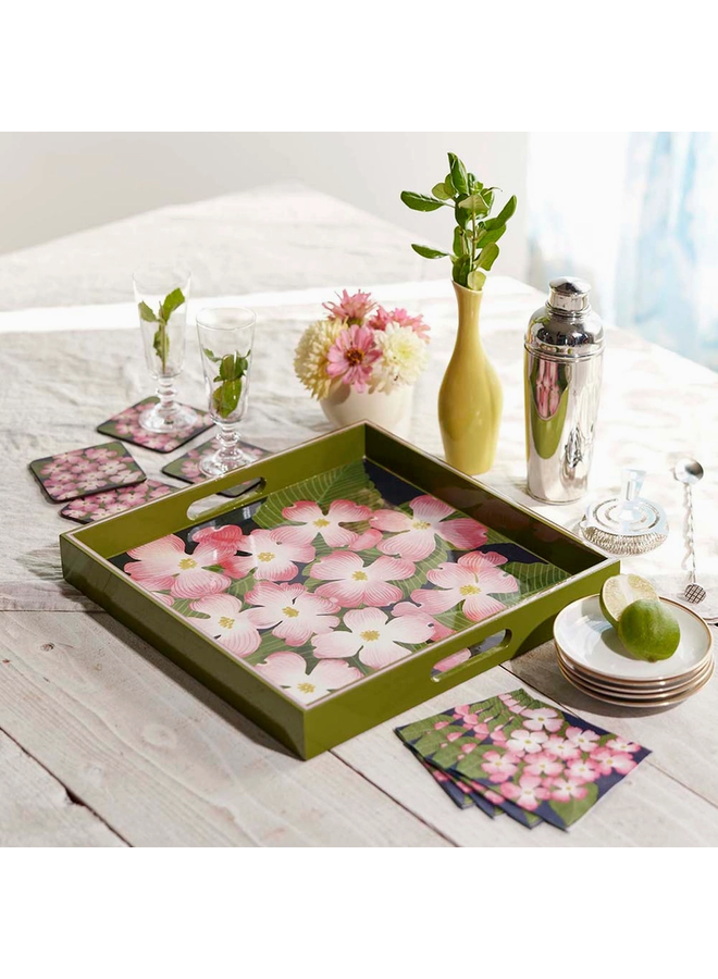 Pink Dogwood 15" Square Tray