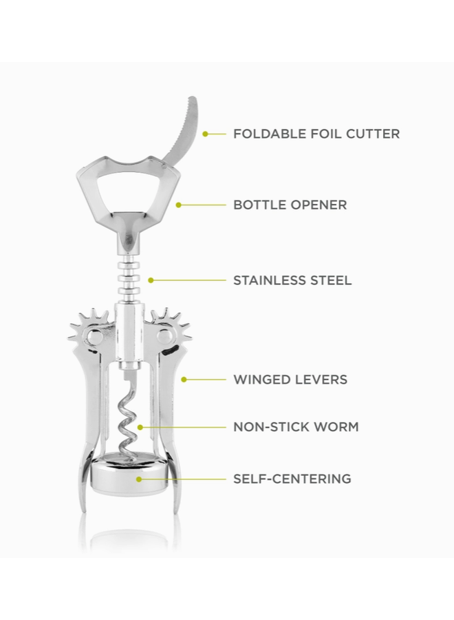 Glider Winged Wine Bottle Corkscrew w/ Foldable Foil Cutter