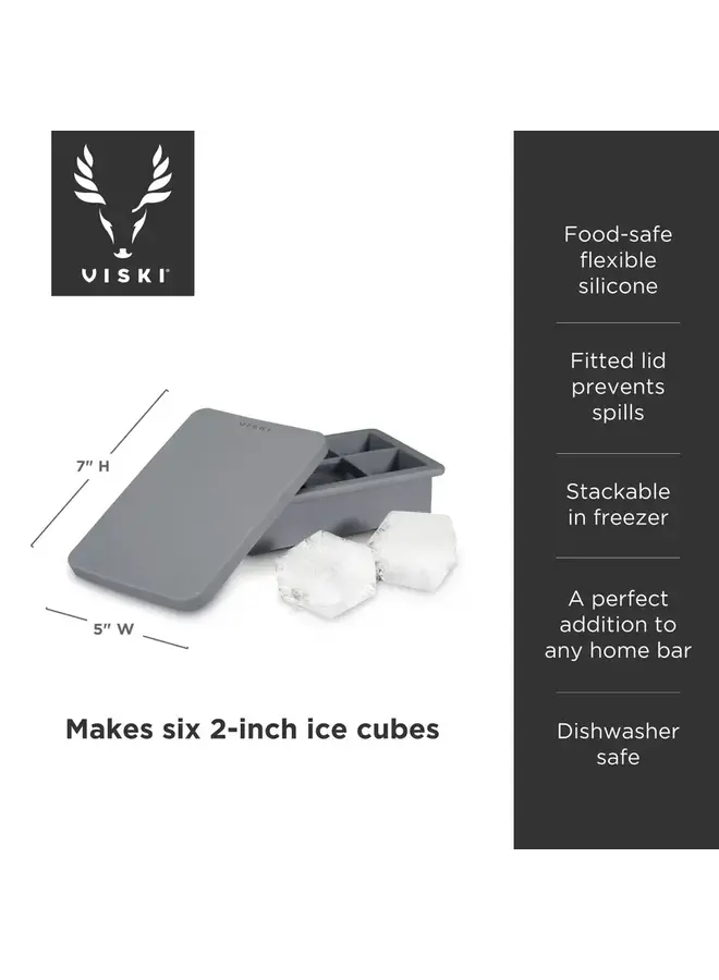 Glacier Whiskey Ice Cube Tray with Lid in Grey