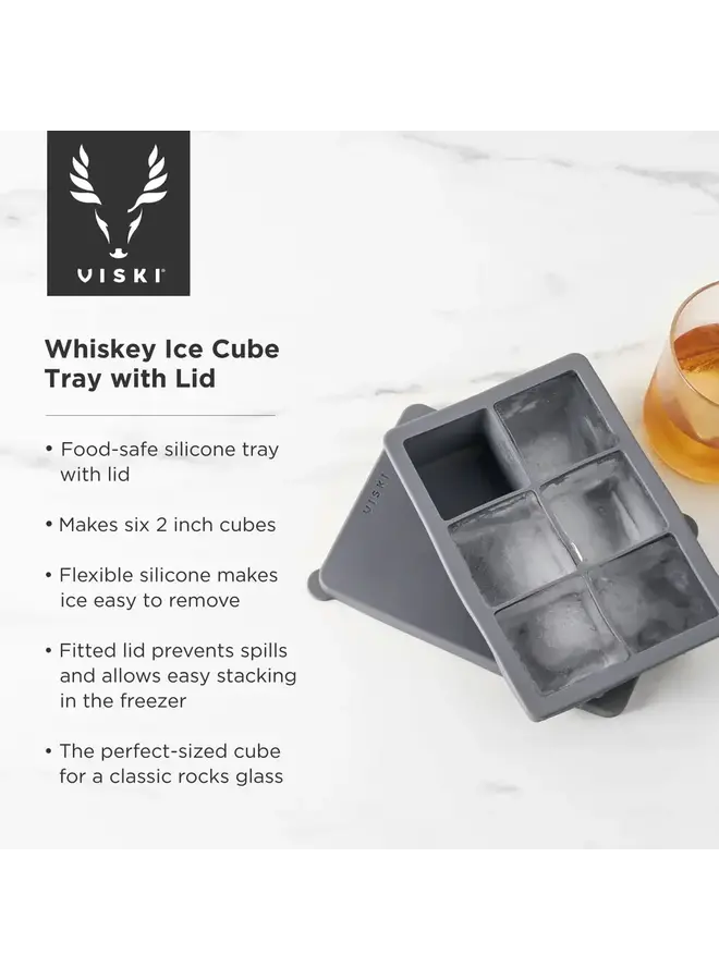 Glacier Whiskey Ice Cube Tray with Lid in Grey
