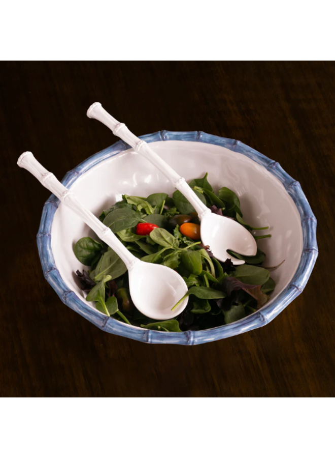 VIDA Bamboo Large Salad Bowl (White and Blue)