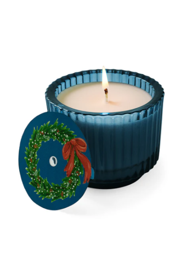 Home for the Holidays Roland Pine 6 oz Blue Single-Wick Ribbed Glass Candle