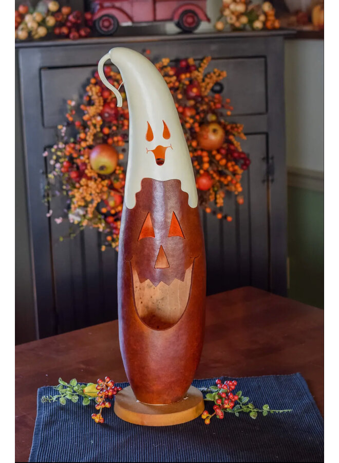 Casper Jack Jack-O-Lantern Extra Tall Lit Handcrafted Gourd